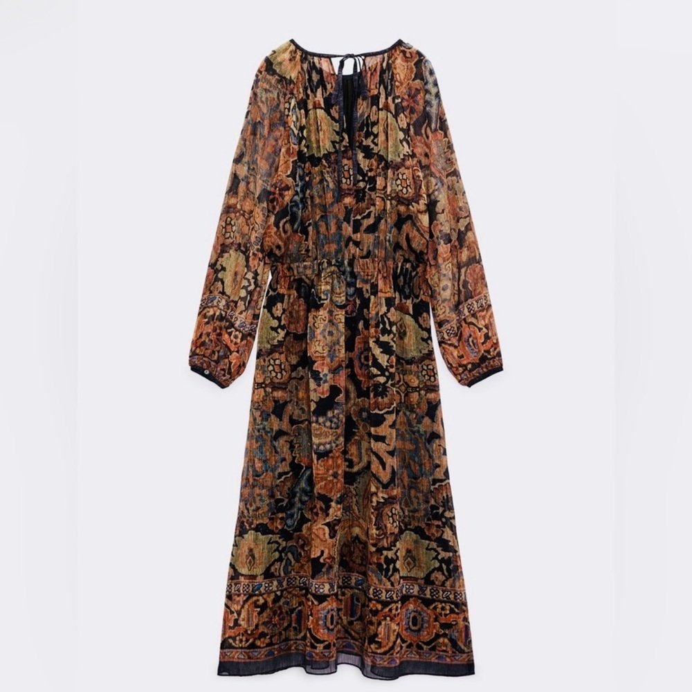 Zara multicolor chiffon printed midi dress long sleeve